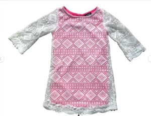 $40 Zunie Girls' Crochet 3/4 Sleeve Shirt , Cream/Pink , Size 4 - Picture 1 of 2