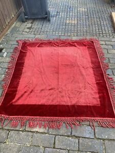 Antique Victorian Tablecloth Cover Blanket Throw Red Chenille Tassles