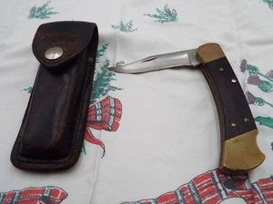 Vintage Buck USA 110 Folding Lock Back Knife With Original Leather Sheath - Picture 1 of 5