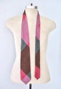 Vtg 80s Anselmo Dionisio Pink Brown Teal Color Block Cotton Tie Made in Italy - Picture 1 of 6