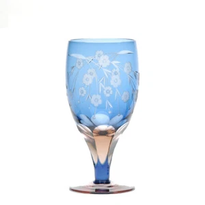 Edo Kiriko Saiho Stemware Glass Cherry blossom pattern Blue/Pink Japan "NEW" - Picture 1 of 8