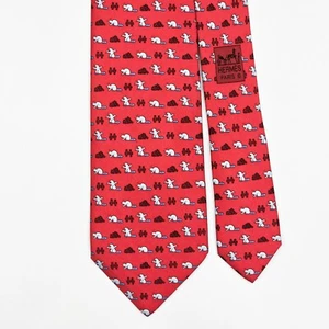 Corbata de seda roja HERMES TIE 605909 SA Beaver Log & H cerca - Imagen 1 de 6