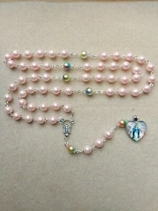 Unsere Liebe Frau Glasperle Katholischer Rosenkranz Rosenkranz in Baby Rosa Farbe 8mm Perlen - Bild 1 von 12