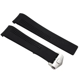 Gummi Silikon Strap/Band für Tag Heuer Uhr schwarz 22mm + silber/schwarz - Zdjęcie 1 z 6