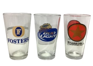 Beer Pint Glasses Fosters Australian Starr Hill Rail Riders Bud Light Lot of 3 - Picture 1 of 6