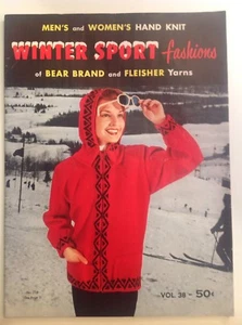 Vintage 1957 Winter Sport Fashions Bear Brand Fleisher Yarns Hand Knit Magazine - Picture 1 of 4
