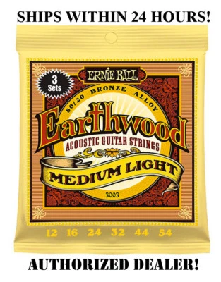 3 SETS ERNIE BALL 2003 EARTHWOOD MED LIGHT ACOUSTIC GUITAR STRINGS 12-54 (3PACK) - Image 1 of 3