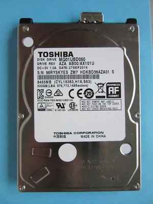 Toshiba 500GB 2.5" USB HDD MQ01UBD050 AZA AA00 AX101U Sept 2016 ZM7 HDKBD36AZA31 - Image 1 of 4