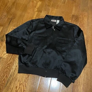 Chaqueta vintage Bill Blass para mujer talla L satinada cremallera manga larga puños bolsillos negra - Imagen 1 de 10