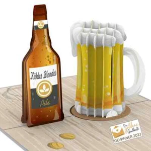 POP UP 3D Klappkarte *Bier-Kühles Blondes* Bierflasche Bierglas Oktoberfest - Bild 1 von 6