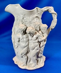 LARGE ENGLISH MOLDED BACCHUS FIGURAL HANDLE JUG 9.25"H X 9"HANDLE TO SPOUT - Picture 1 of 9