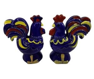 Vintage Enesco Salt and Pepper Shakers Set Pair Blue Roosters Japan READ!! - Picture 1 of 15