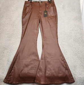 L&B Lucky & Blessed Womens 16 (34X32) High Rise Flare Brown Faux Leather Pants - Picture 1 of 18