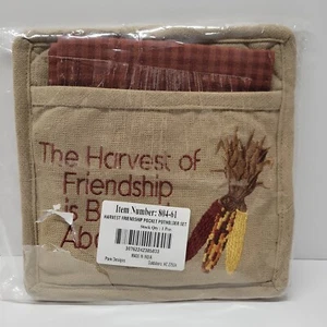 Park Designs Fall Potholder and Plaid Tea Towel Set Harvest of Friendship NWT - Picture 1 of 4