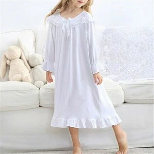 Kids Girls Lace Pajamas Cotton Nightdress Sleepwear Princess Nightgown Cute - Picture 1 of 11