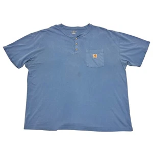 Carhartt Pocket T-Shirt Henley Blue Mens 2XL Short Sleeve 100% Cotton K84 - Picture 1 of 12