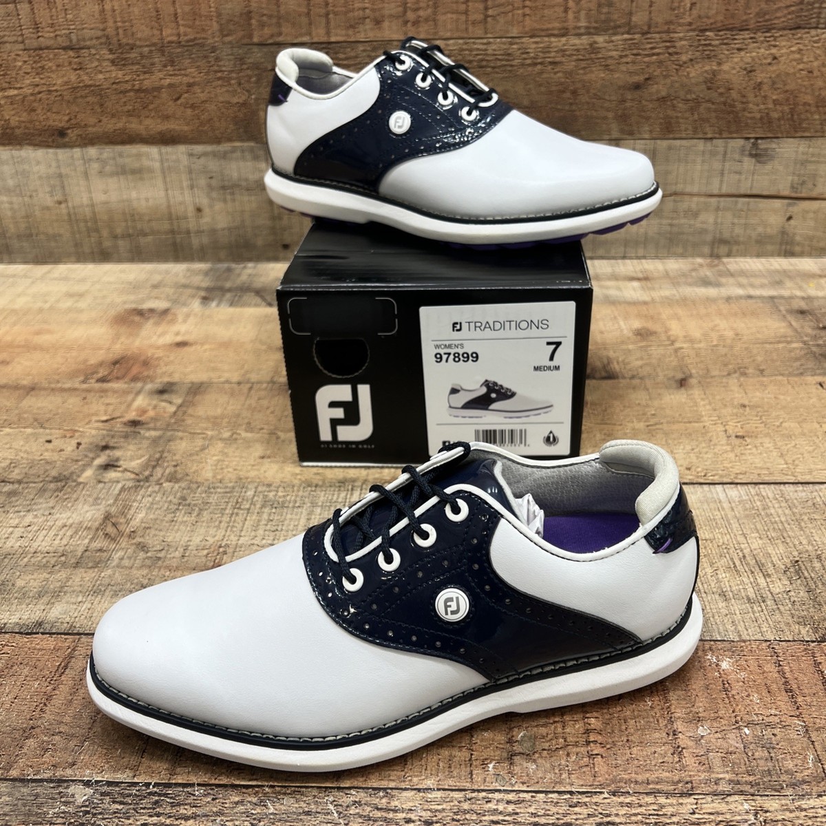 FootJoy Traditions Spikeless Women's Golf Shoes White/Navy 7