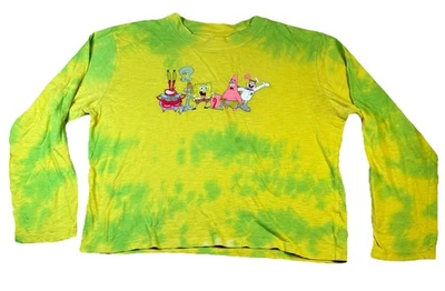 Camisa corta larga Slv Nickelodeon para mujer amarilla verde tie dye Bob Esponja talla L Foto 1 de 4