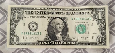 One dollar Birthday Note Dec 12th 1962 Fancy Serial Numbers Currency Collection - Image 1 of 2