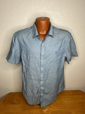 Camisa Para Hombre Original Penguin Calce Ajustado S/S Botón Frontal Grande L Azul - Poliéster Foto 1 de 4