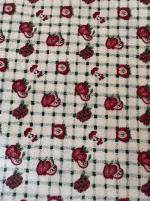 School Days Red Apple Green Plaid Cotton Quilting Fabric 2.25 Yards Country - Image 1 of 3