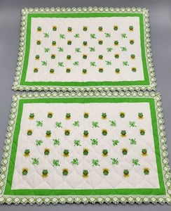 Set of 2 Muppets Kermit Frog Riding Bicycle Quilted Cloth Placemat Green Gold - Picture 1 of 3