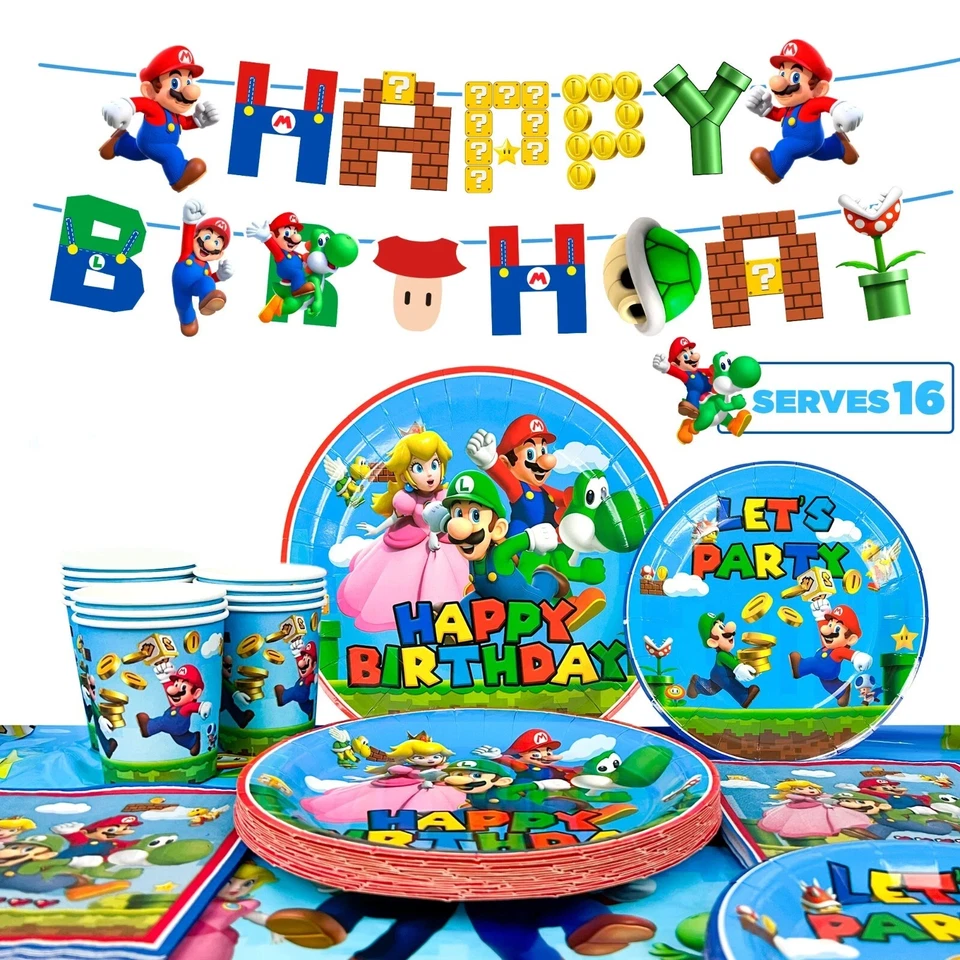Super Mario Birthday Party Supplies- Cartoon Super Mario Party Theme Tableware - Image 1 of 4
