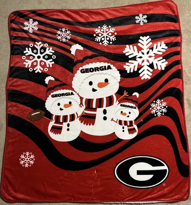 Georgia Bulldogs NCAA 60''x70'' Snowman Holiday Throw Blanket Winter Christmas - Image 1 of 4