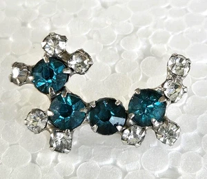 Vintage Dog Aqua Blue & Clear Rhinestone Dog Silver Tone Pin 1-1/4" - Picture 1 of 4