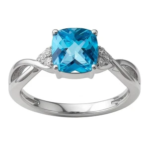 10k or 14k White or Yellow Gold Cushion Gemstone & Diamond Rings - Picture 1 of 54