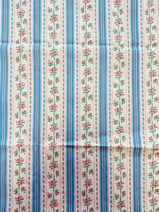 Vintage Ticking Fabric Stripe Floral Cotton Pink Blue 42" x 2 Yards Cottage Core - Picture 1 of 3