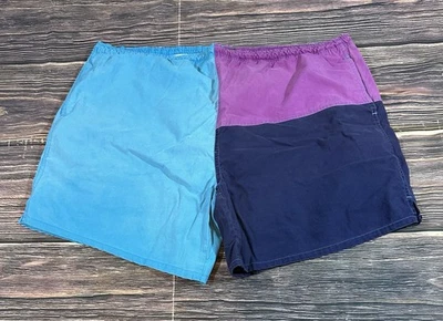 Vintage 80s 90s Towncraft Swim Shorts Lined Trunks Blue Purple Pink XL - Image 1 of 4