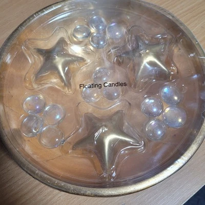 Juego de velas estrella doradas flotantes con joyas y cuenco NUEVO Foto 1 de 4