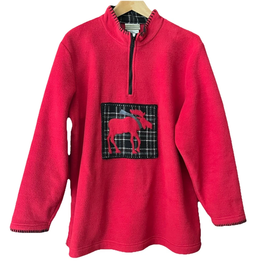 Suéter polar Coldwater Creek para mujer talla 1X retazos alce invierno Navidad Foto 1 de 4