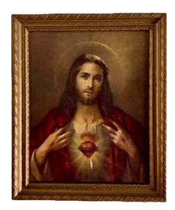 Vtg 1962’s SACRED HEART JESUS RELIGIOUS Printed In Italy Framed Picture 11.75”H - Picture 1 of 24