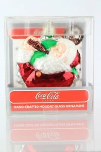 NEW COCA COLA SANTA GLASS CHRISTMAS ornament 75th anniversary drink Sundblom - Picture 1 of 8