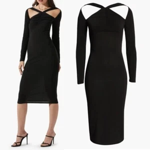ASTR The Label Cutout Midi Bodycon Little Black Dress Small Long Sleeve Stretch - Picture 1 of 13