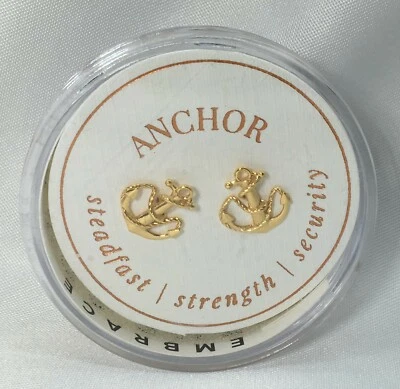 ALEX AND ANI Anchor Stud Earrings 14K Gold Plated Sterling Silver 10.5 x 9.5 mm Foto 1 de 4