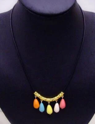 Collar colgante turquesa multicolor gota de 10*16 mm para mujer con cuero de 18-20" Foto 1 de 4