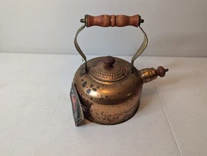 Old Dutch Design Copper Brass Wood Handle knob Tea Pot Kettle - Picture 1 of 7
