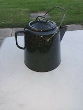 Vintage Enamel Cowboy Coffee Pot Kettle Speckled Black Graniteware Camping Camp