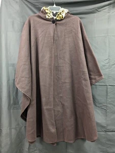 Lord & Taylor Women’s Vintage Brown Fleece Hooded Poncho Cheetah Print Lining - Picture 1 of 7