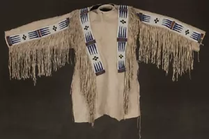Chaqueta de cuero de gamuza nativa americana occidental con flecos y cuentas trabajo camisa de guerra - Imagen 1 de 2