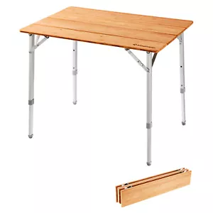 Kingcamp Bamboo Folding Table Camping Folding Table Garden Aluminium Wood 3Heights Adjustable - Picture 1 of 6