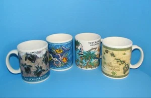 Vtg Lot of 4 Hawaiian Collectors Mugs: Hilo Hattie ABC Store Maui Ocean etc L@@K - Picture 1 of 11