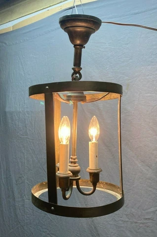 Antique Large Brass Ceiling Light Fixture Pendent Cylinder Vtg Old 83-21E Cover