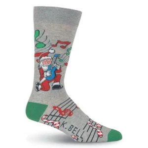 Rockin' Santa Men Crew Socks Size 10-13 Grey K Bell Musical Holiday Fashion New* - Picture 1 of 1