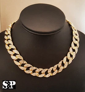 Hip Hop Men Quavo Gold PT Iced 15mm 16" Miami Cuban Choker Chain Bling Necklace - Picture 1 of 5