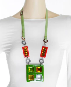 Collana Boho donna italiana plastica acrilica moda grossa geometrica - Foto 1 di 2