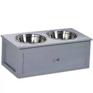 Elevated Dog Bowl Stand with Storage-2 Stainless Steel Bowls,Pet Feeding Station - Picture 1 of 10